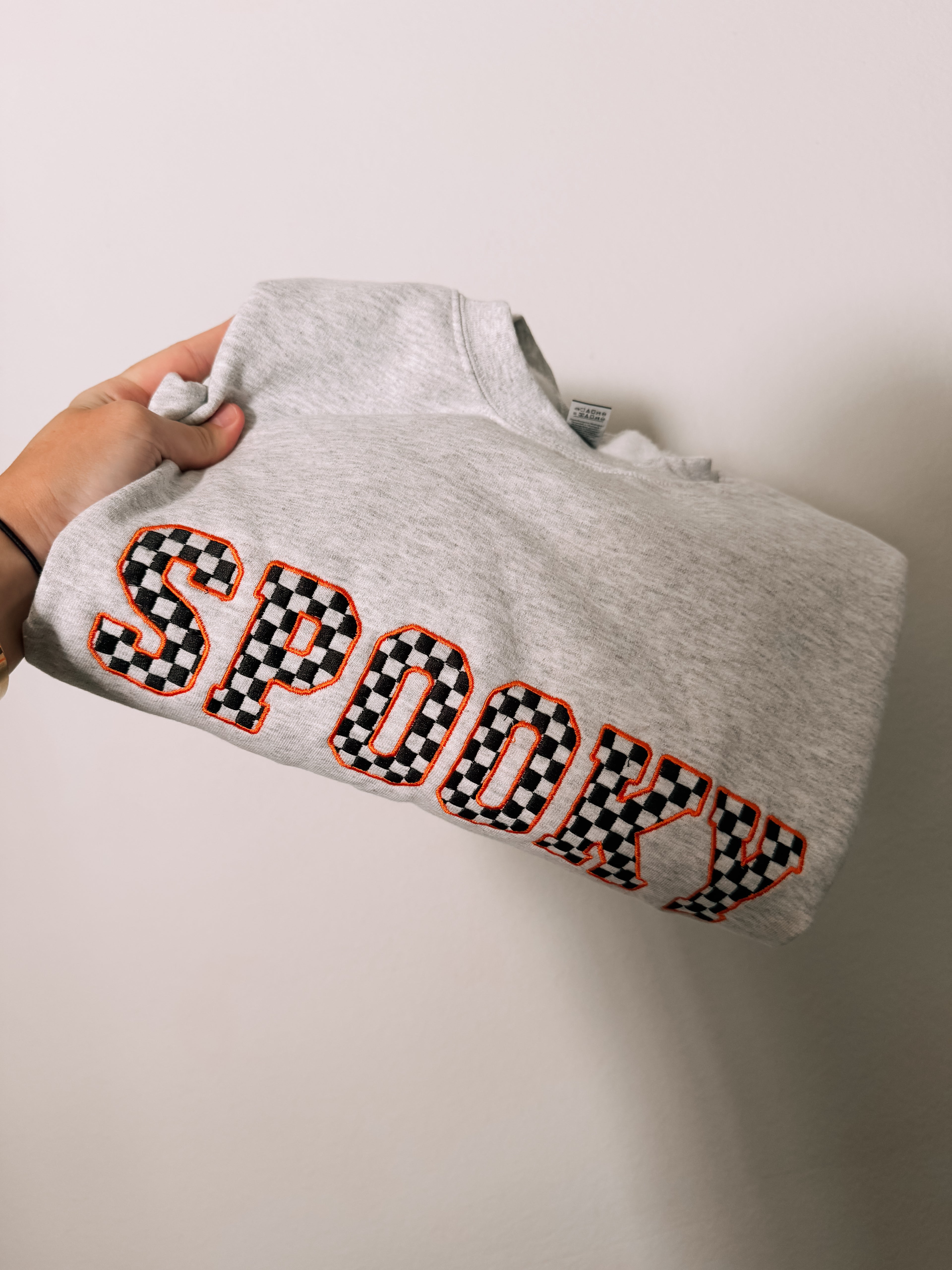 Checkered Embroidered Spooky Crew