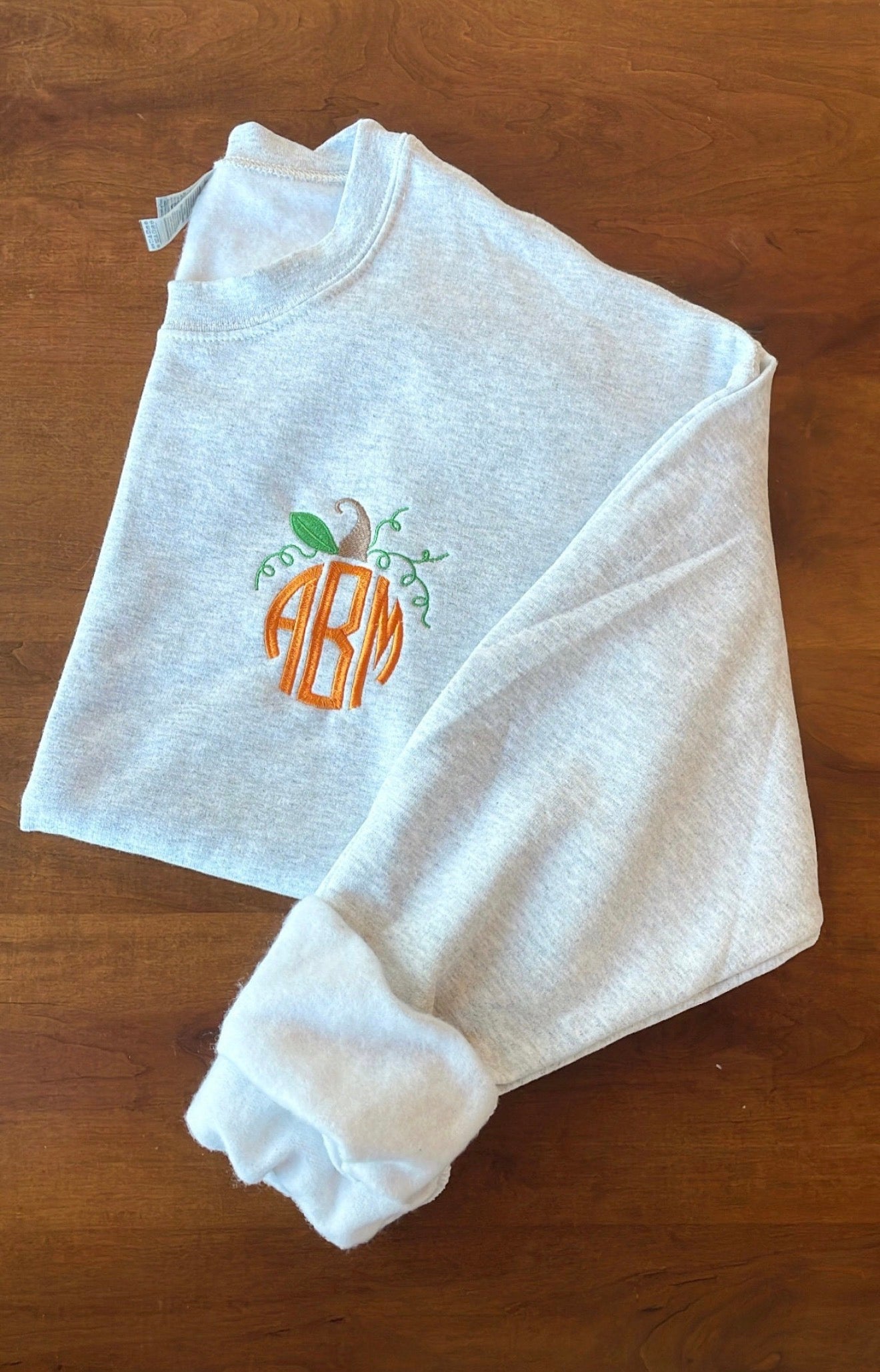 Embroidered Monogram Pumpkin Crew